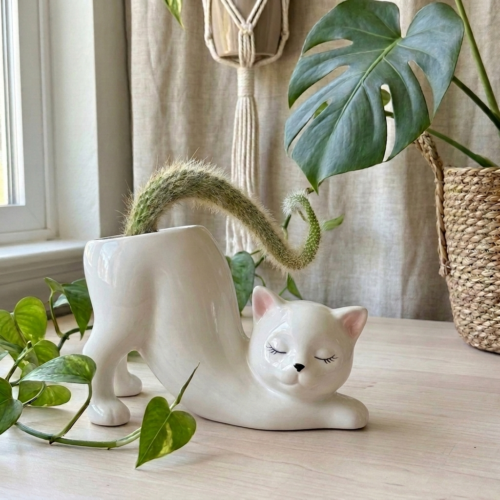Handmade Cat Plant Pot