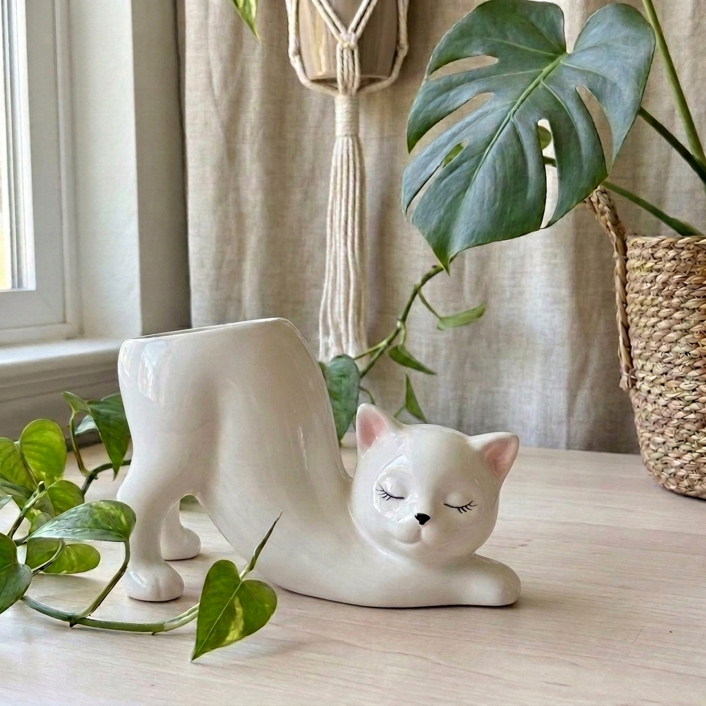Handmade Cat Plant Pot