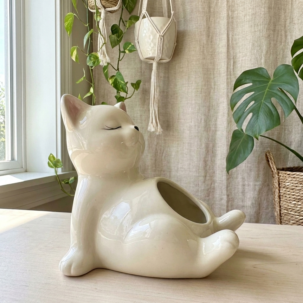 Handmade Cat Plant Pot
